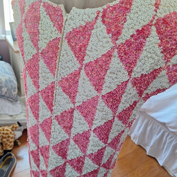 Gene Shelly'sCouture Sequined Dress / 1960's Mod Pink Sequin - Picture 5 of 15